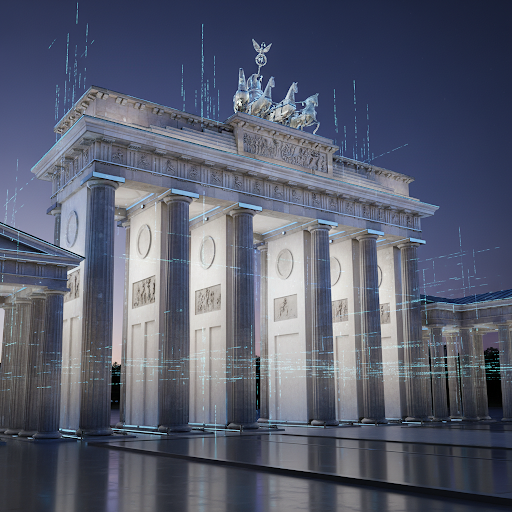 Stylized 3D render of the Brandenburg Gate