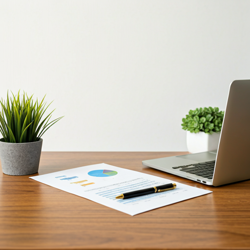 Modern desk with financial reports